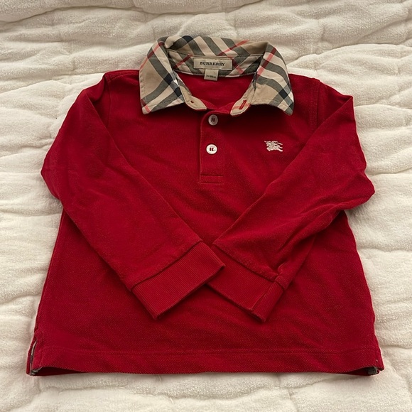 Burberry Kids Red Long Sleeve Polo 3Y